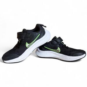 Nike Star Runner 3 Toddler Sneakers 10.5C Black Green Velcro Running Shoes